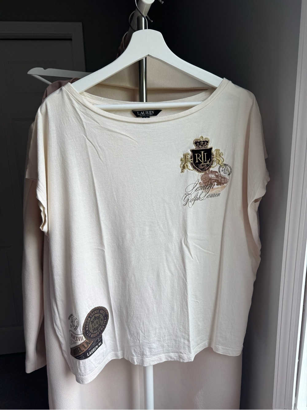 Ralph Lauren Cream Short-Sleeve Embroidered Crest Tee